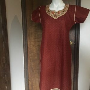 NWT Brown Cotton KURTA TUNIC with embroidery. 3 pc